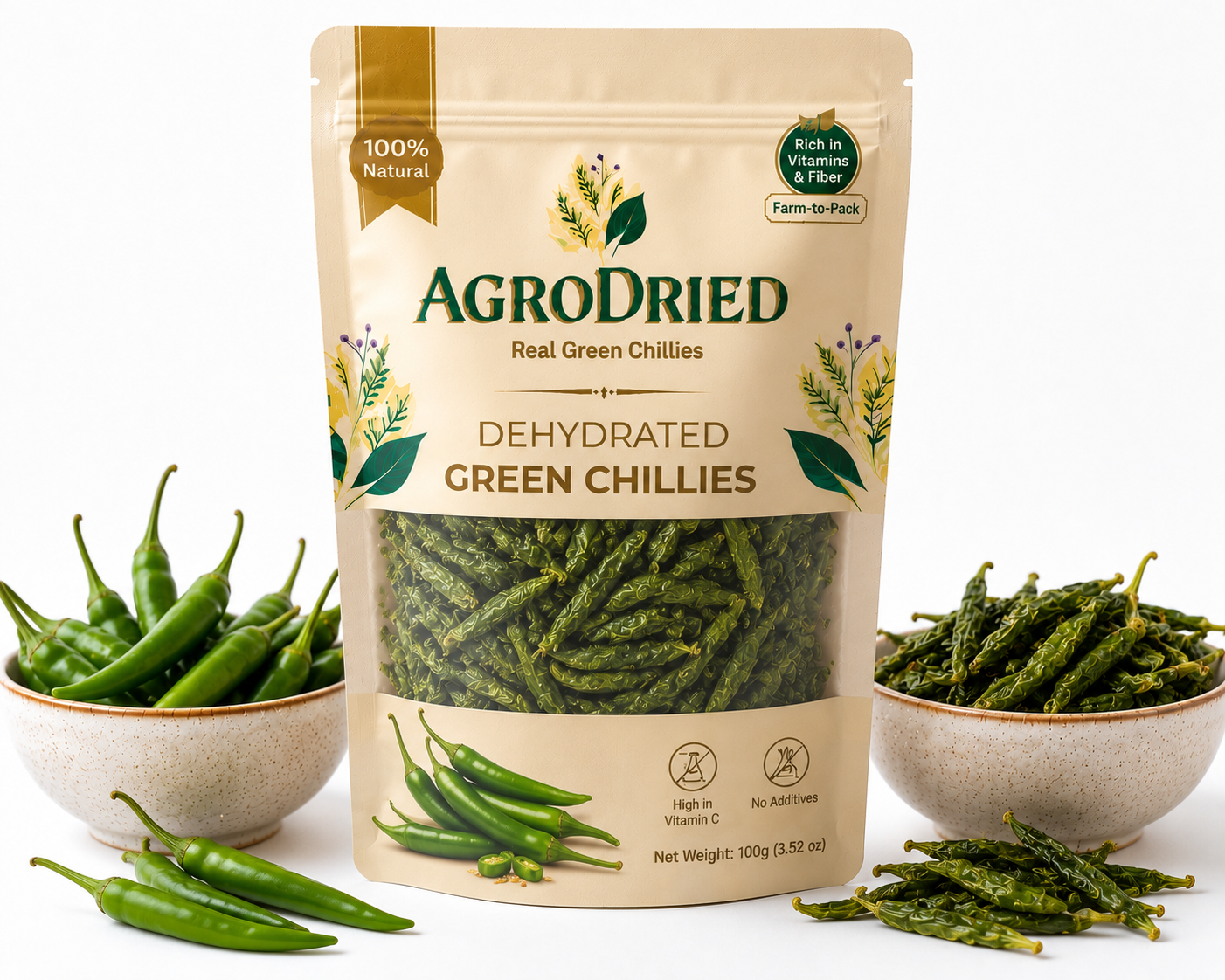 Agrodried green chillis